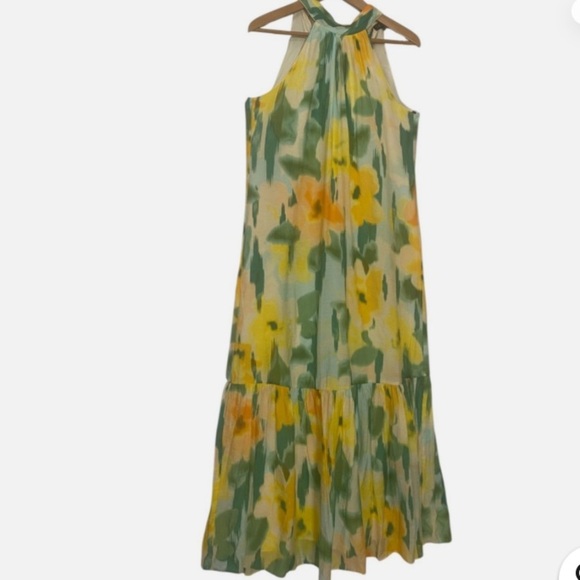 NWT Floral Halter Neck Maxi Dress Tiered Hem Watercolor Floral Tomato Girl S - Picture 2 of 8